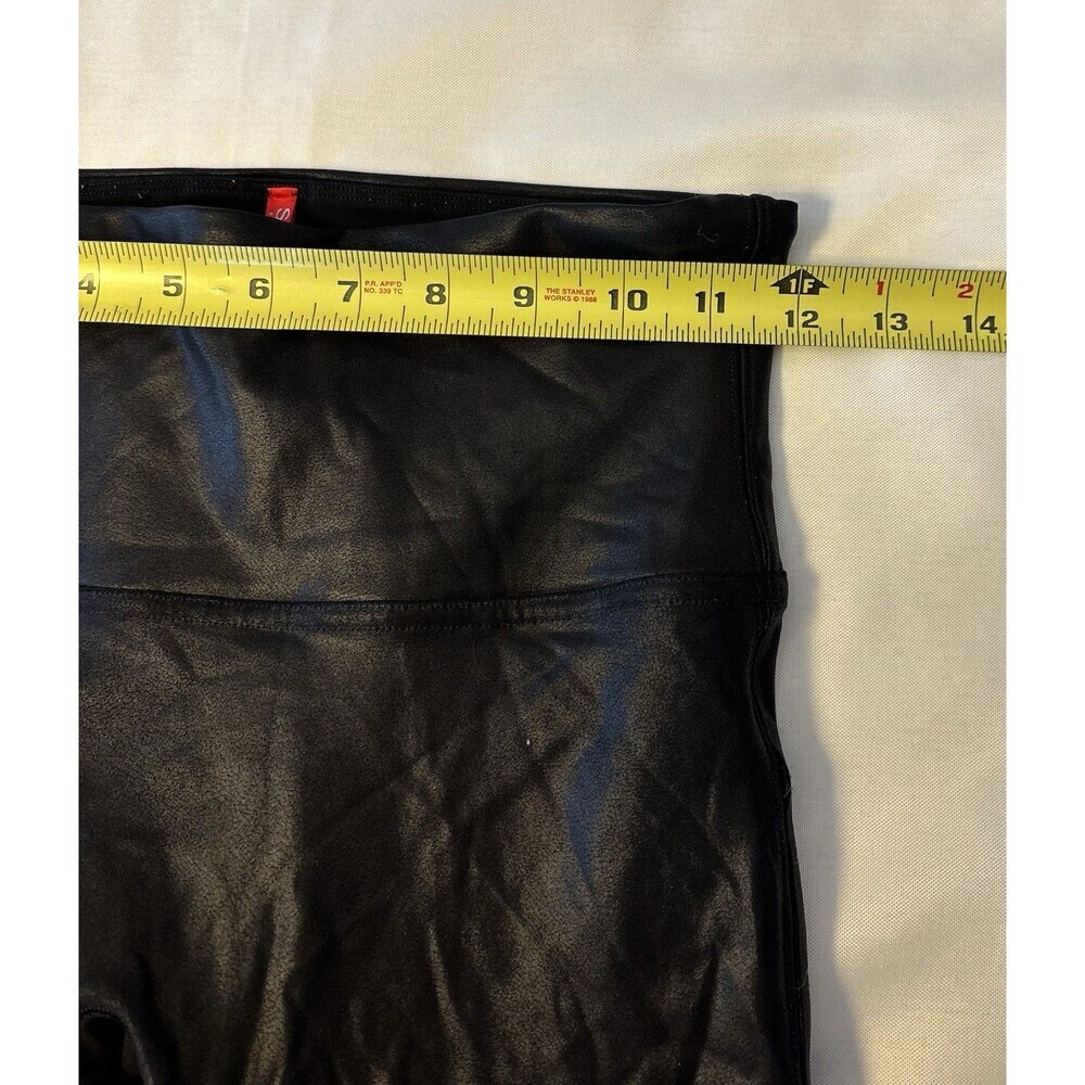 SPANX Black Faux Leather Stretch Leggings Women Medium Mid Rise Ankle Shaping - Picture 10 of 10